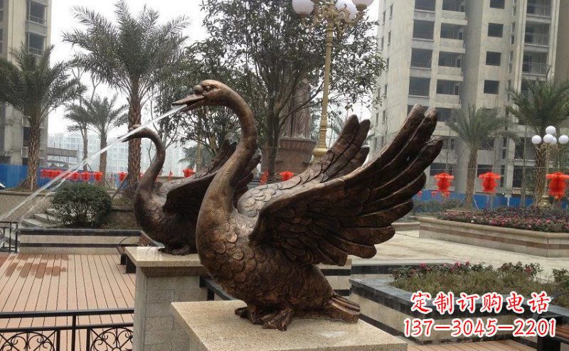 金华小区喷水天鹅动物铜雕