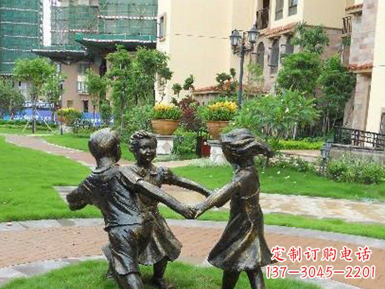 金华小区铜雕儿童玩游戏人物雕塑