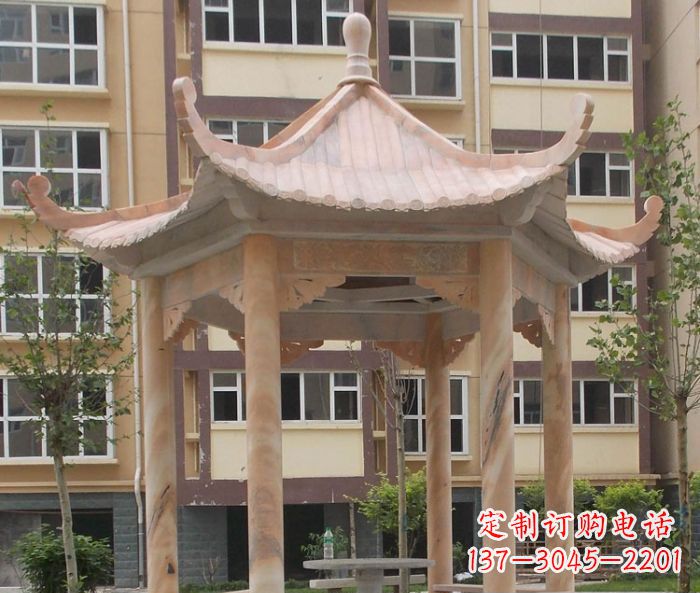 金华小区晚霞红六角凉亭石雕