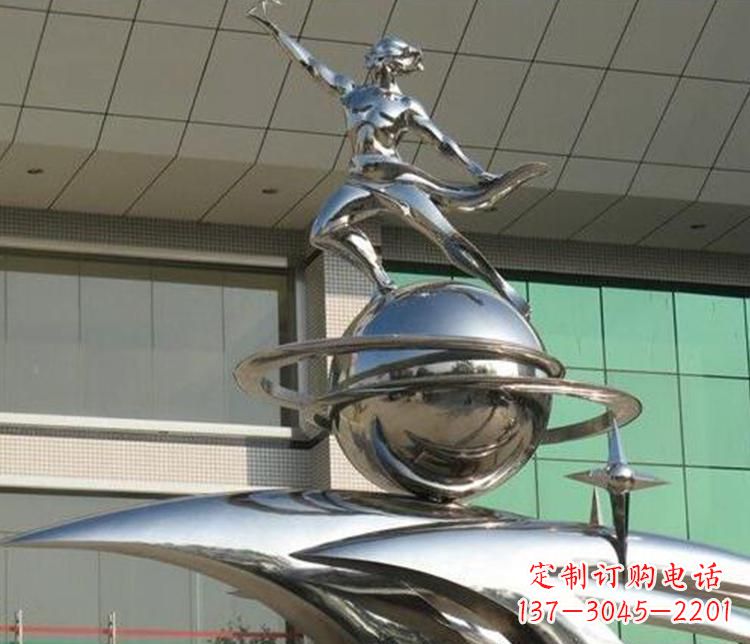 金华校园不锈钢地球和学生景观雕塑