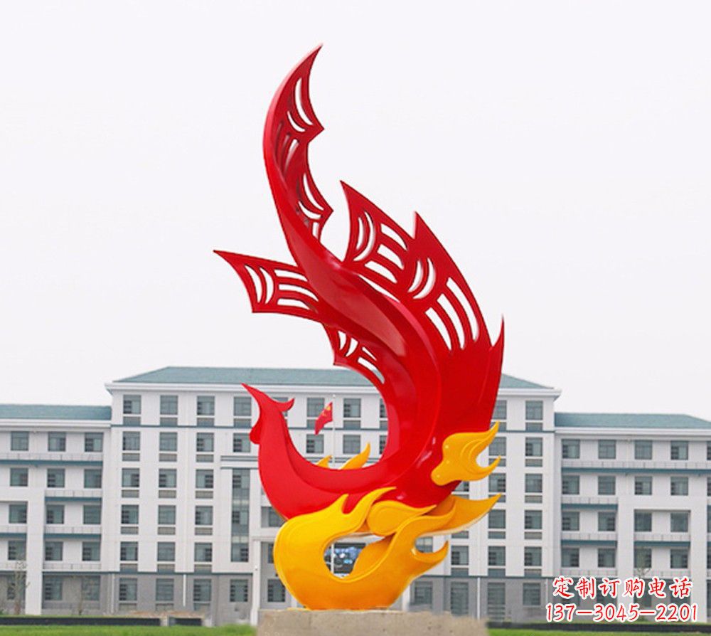 金华校园不锈钢凤凰浴火雕塑