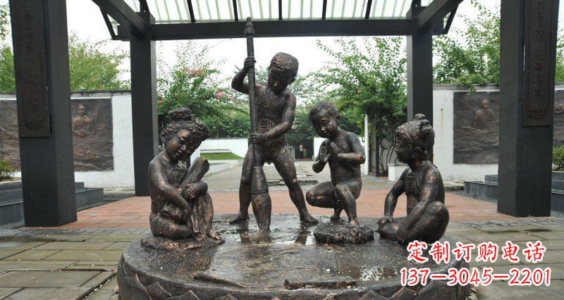 金华写毛笔字的小孩小品铜雕