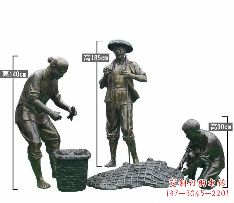 金华渔夫捕鱼民俗铜雕