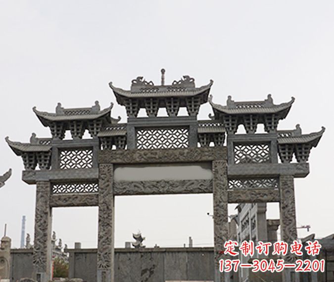 金华园林仿古三门牌坊石雕 (4)
