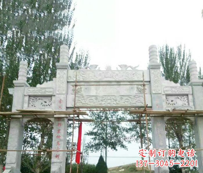 金华园林仿古三门牌坊石雕 (3)