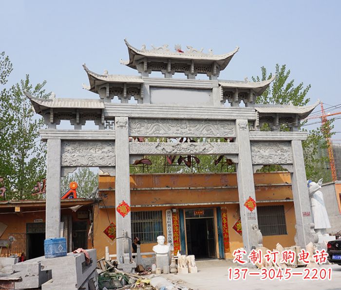 金华园林仿古三门牌坊石雕 (5)
