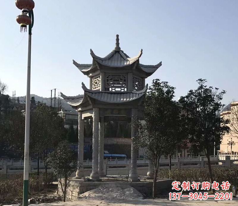 金华园林仿古双层石凉亭景观石雕 (4)