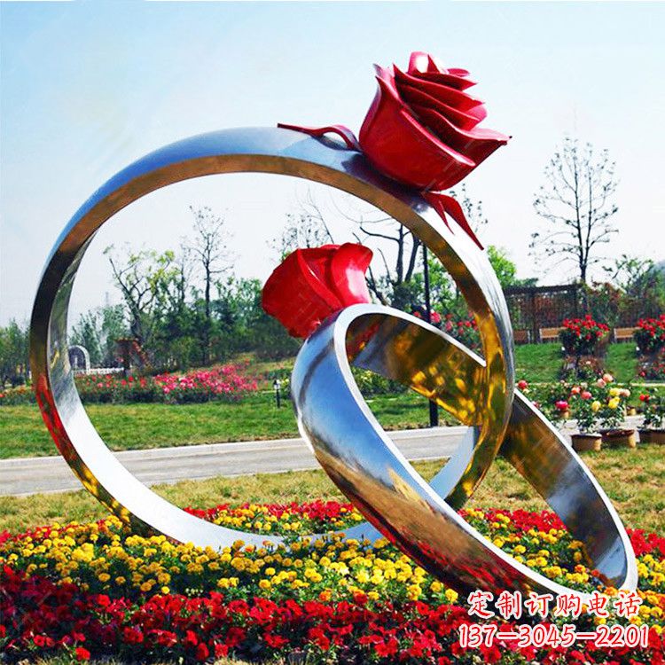 金华园林花丛不锈钢玫瑰花戒指雕塑
