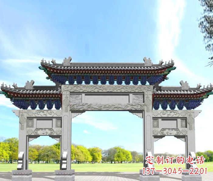 金华园林景观仿古三门石牌坊