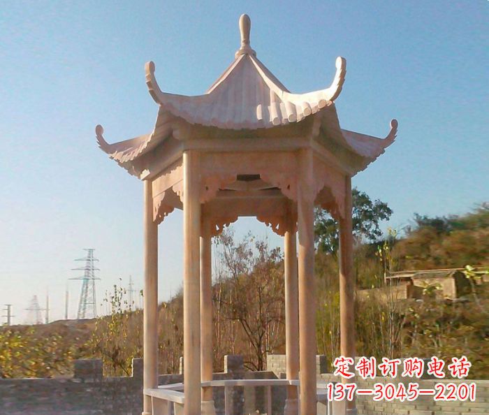 金华园林景观晚霞红单层石雕凉亭