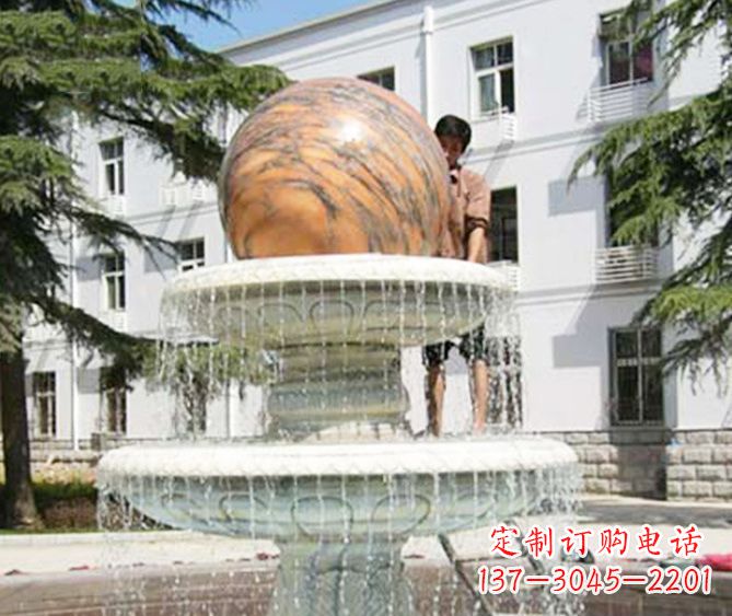 金华园林景观晚霞红风水球喷泉石雕 (2)