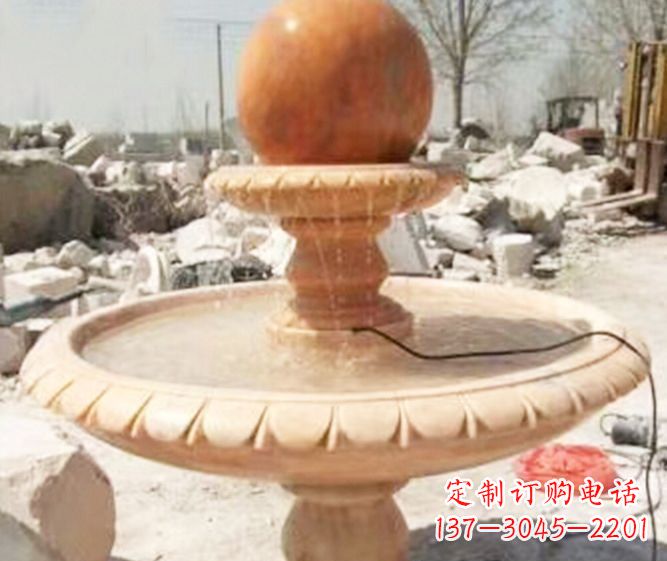 金华园林景观晚霞红风水球喷泉石雕 (3)