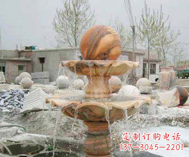金华园林景观晚霞红风水球喷泉石雕
