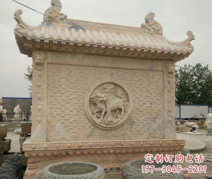 金华园林景观晚霞红石雕影壁