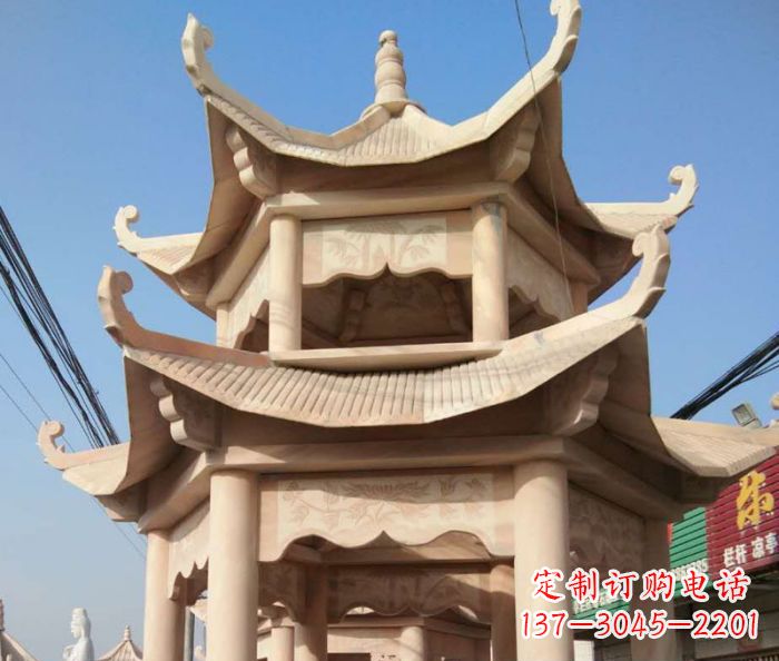 金华园林景观晚霞红双层石雕凉亭 (2)