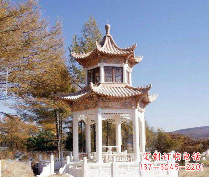 金华园林景观晚霞红双层石雕凉亭 (3)