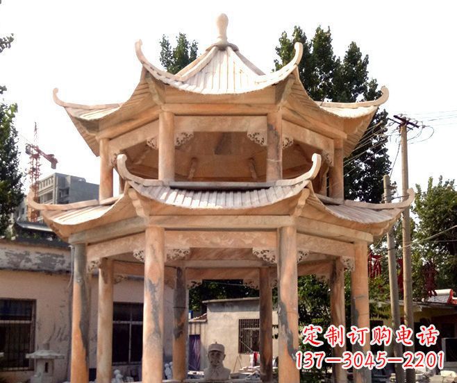 金华园林景观晚霞红双层石雕凉亭