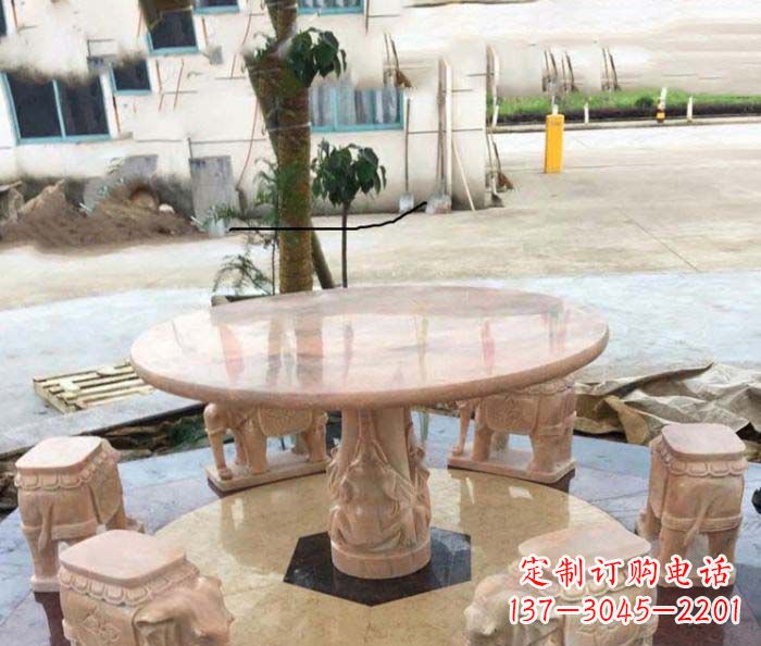 金华园林景观晚霞红小象桌凳石雕