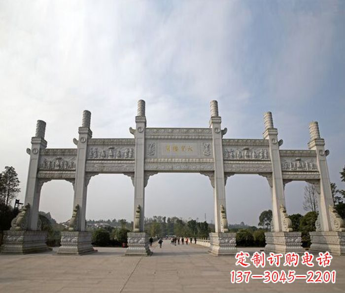 金华园林景观五门石雕牌坊