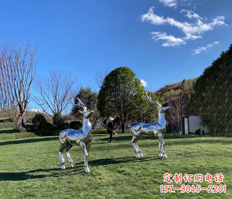 金华园林镜面不锈钢梅花鹿雕塑
