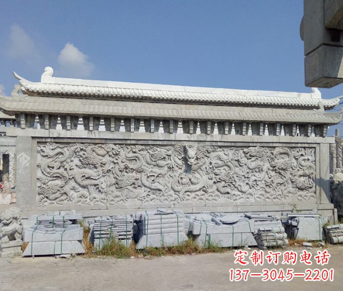 金华园林九龙壁石雕影壁 (3)