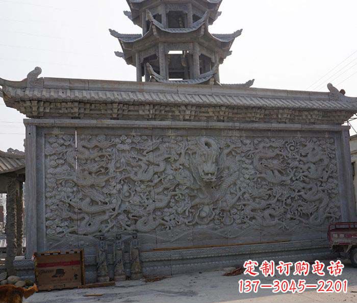 金华园林九龙壁石雕影壁