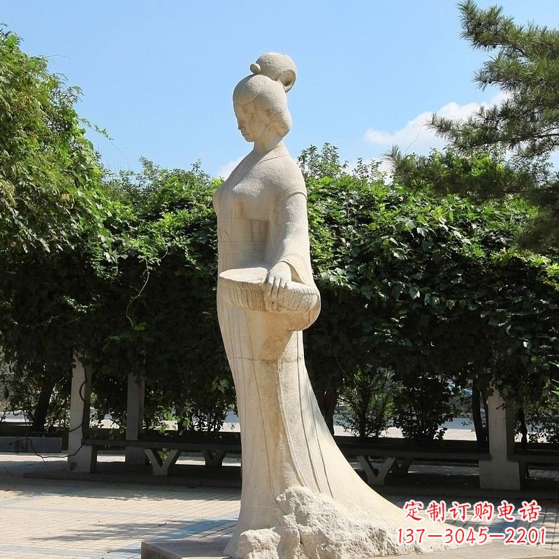 金华园林历史人物著名美女秦罗敷砂岩石雕塑像