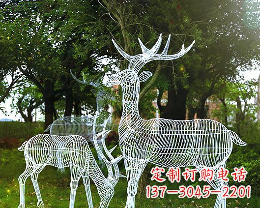 金华园林镂空梅花鹿不锈钢景观雕塑