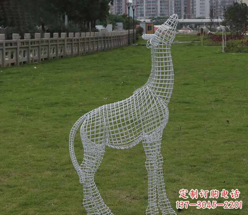 金华园林镂空仰头麋鹿不锈钢雕塑