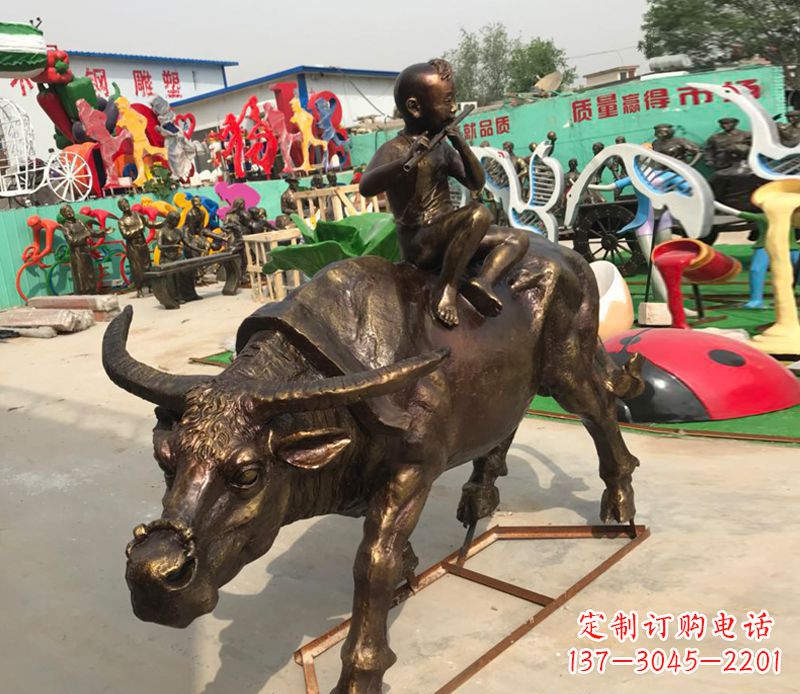 金华园林牧童骑牛铜雕塑