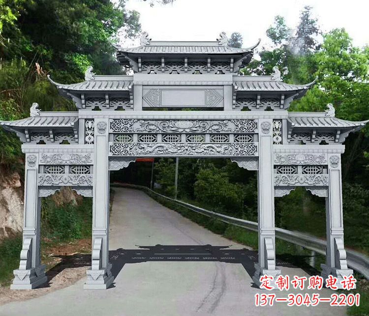 金华园林三门石牌坊景观石雕