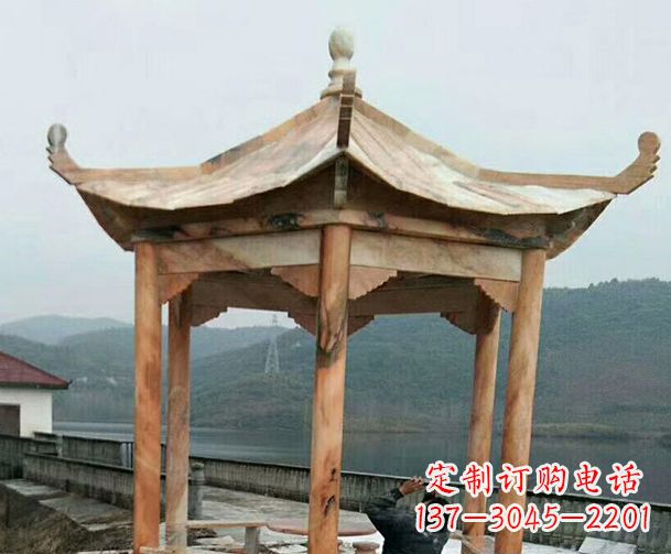 金华园林晚霞红单层石凉亭景观石雕