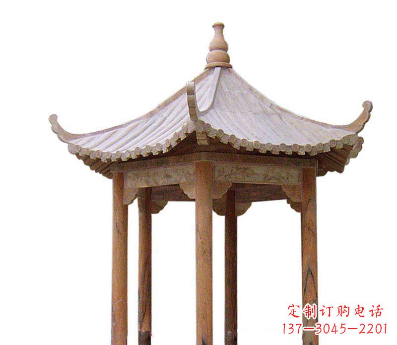 金华园林晚霞红六角石凉亭景观石雕 (2)