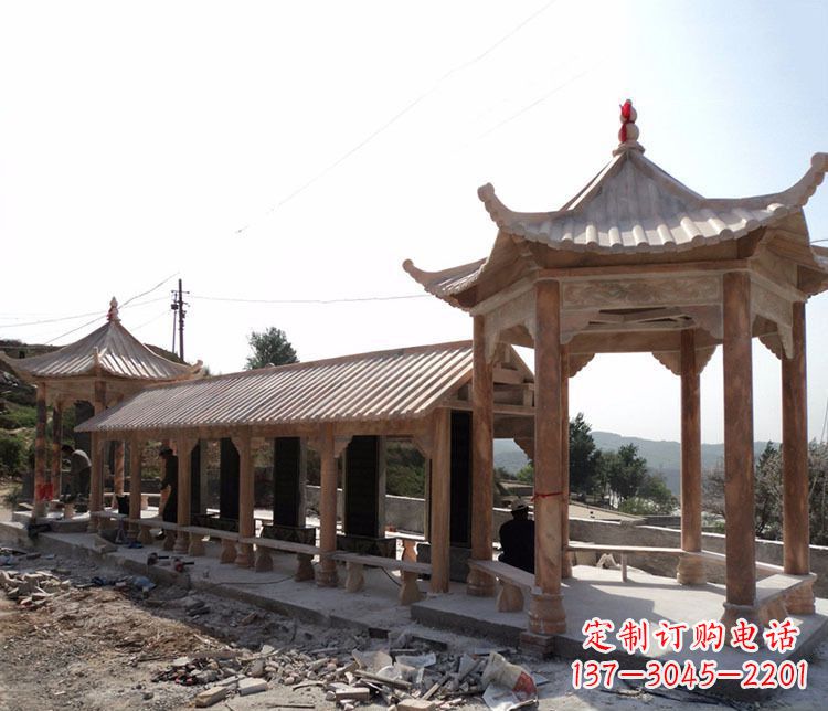 金华园林晚霞红长廊凉亭景观石雕