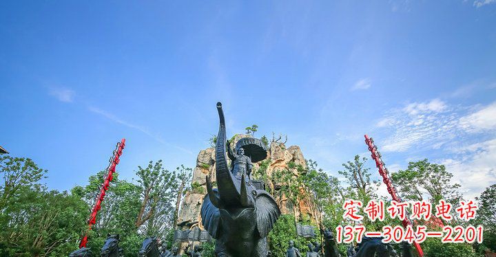 金华园林站在大象上出征的将军人物小品铜雕