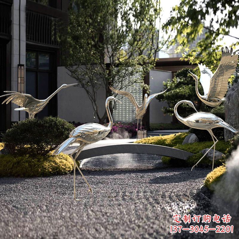 金华园林装饰仙鹤不锈钢雕塑