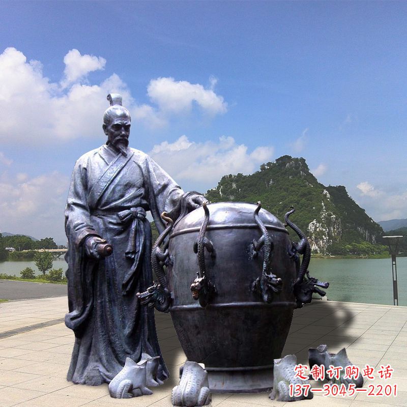 金华张衡地动仪地震仪雕塑-玻璃钢仿铜历史名人情景雕塑