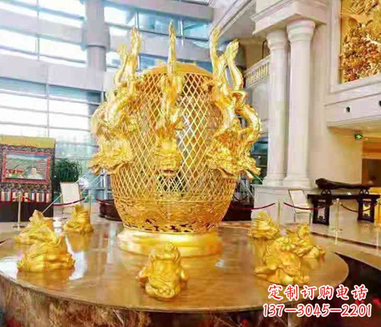 金华张衡地动仪企业景观雕塑摆件纯铜鎏金古仪器