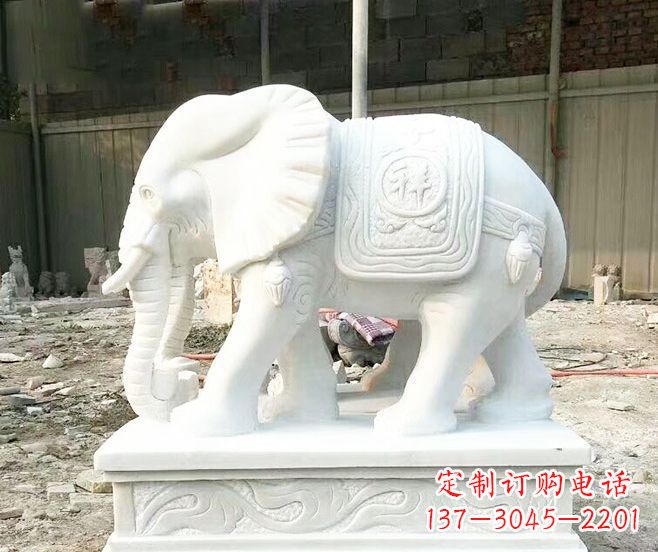 金华招财动物汉白玉大象石雕 (3)