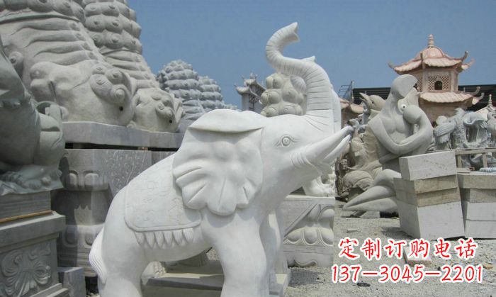 金华招财动物汉白玉长鼻小象石雕