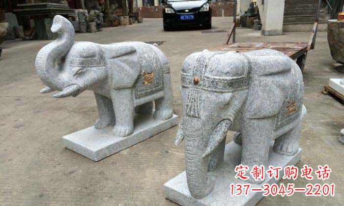 金华招财进宝芝麻灰大象石雕 (2)