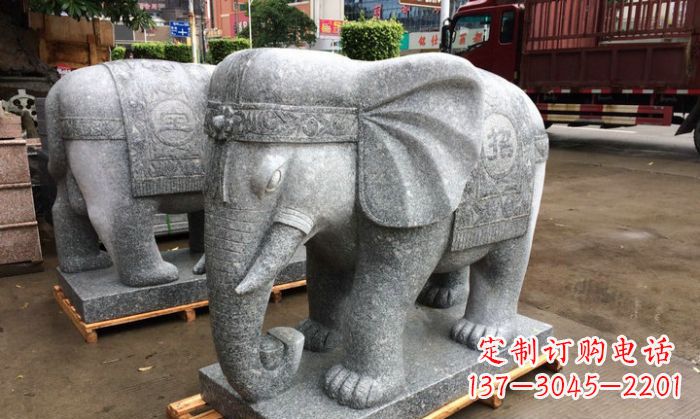 金华招财进宝芝麻灰大象石雕 (3)