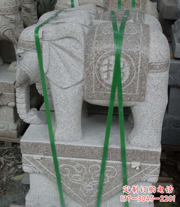 金华招财进宝芝麻灰大象石雕 (4)