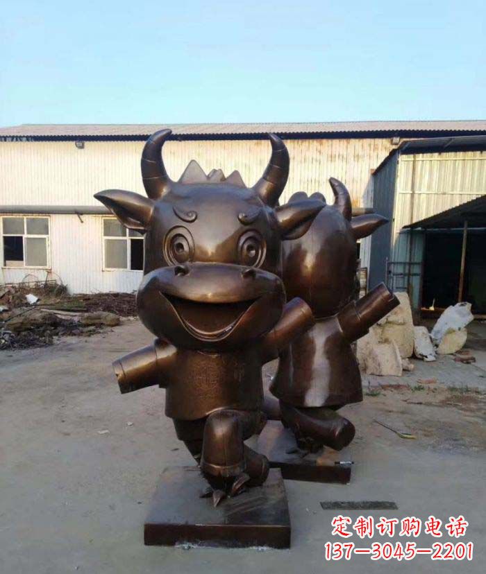 金华招财牛玻璃钢仿铜动物雕塑