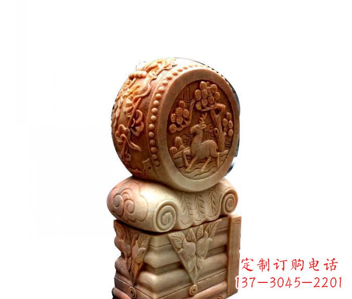 金华招财石门墩晚霞红抱鼓石