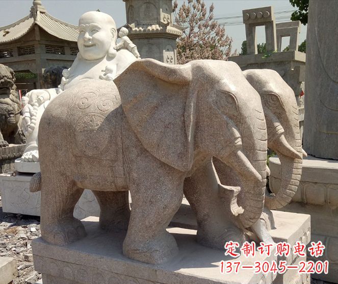 金华招财晚霞红大象石雕 (2)