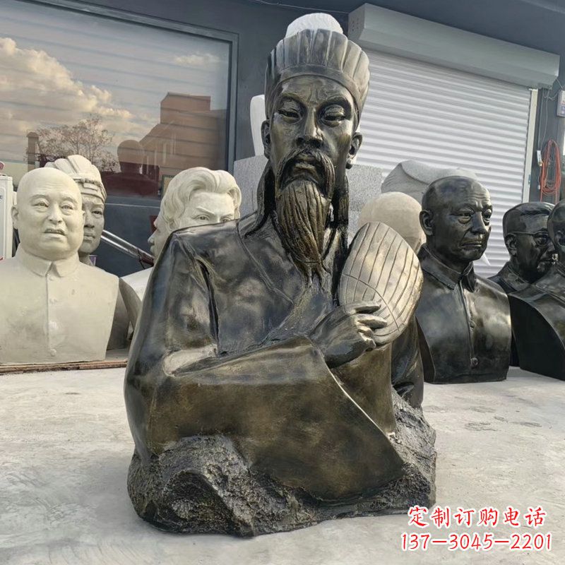 金华诸葛亮半身像-玻璃钢仿铜三国人物古代著名军事家雕像