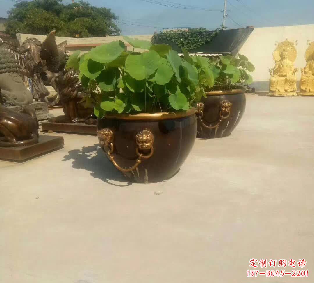 金华铸铜狮子头水缸雕塑