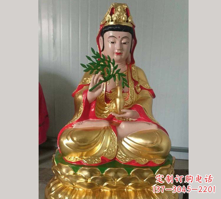 金华铸铜贴金杨柳观音雕塑