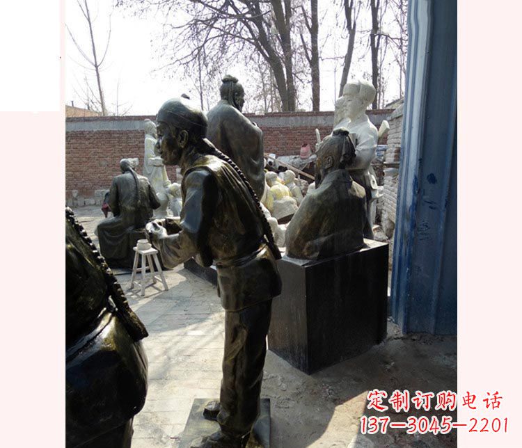 金华作揖的店小二铜雕